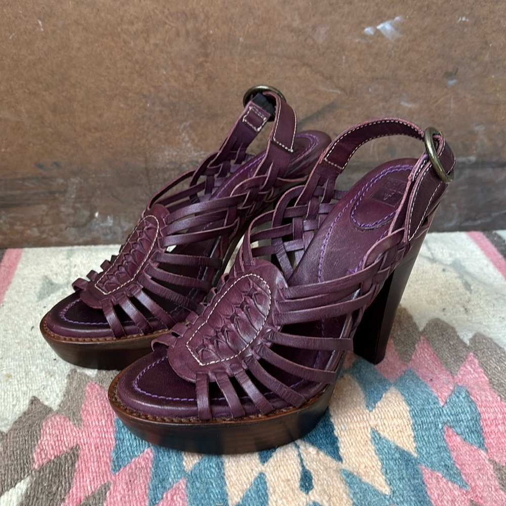 Frye Joy Purple Huarache Leather Slingback High Heeled Sandal